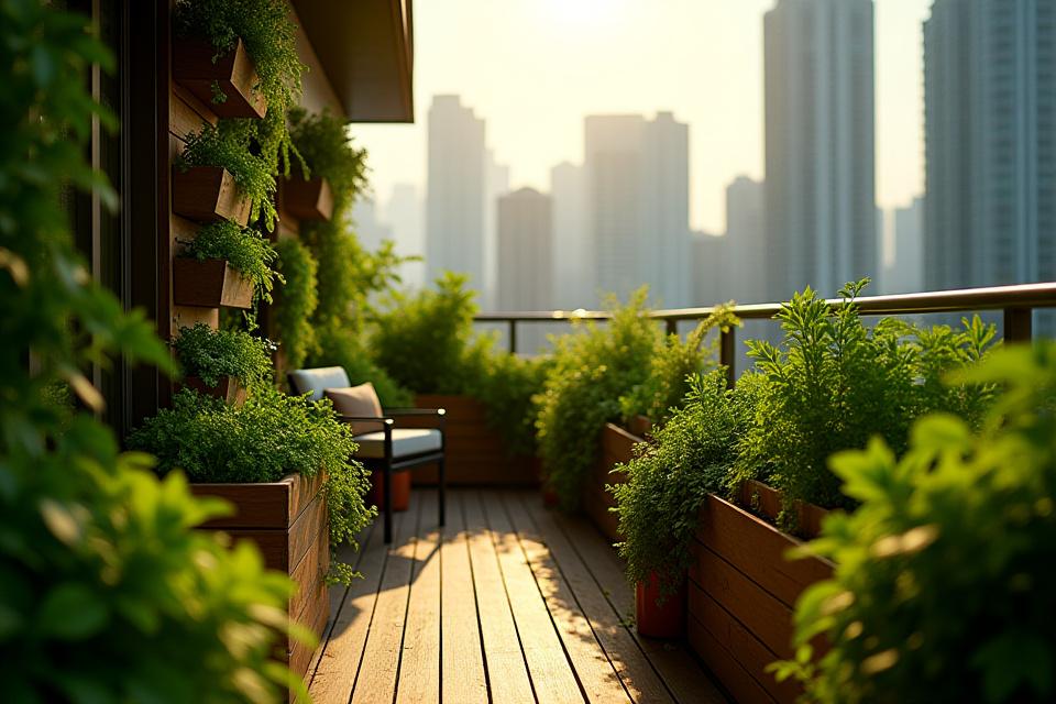 A small but lush garden on a high-rise apartment balcony.