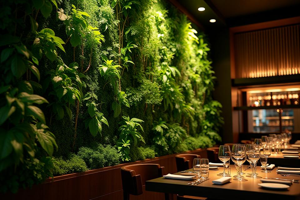 An impressive indoor vertical garden in a chic restaurant-bar.